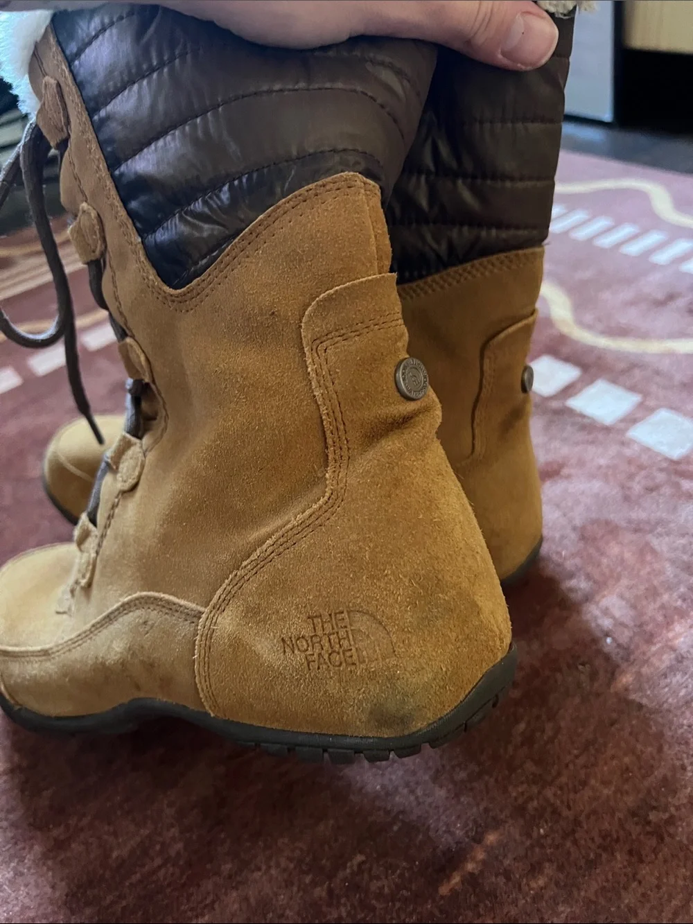 The North Face Women's Tan Suede Lace-Up Winter Boots with Faux Shearling